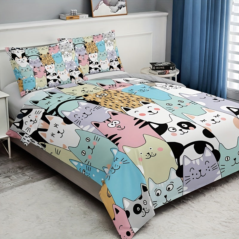 Cartoon Cat 3-Piece Duvet Cover Set