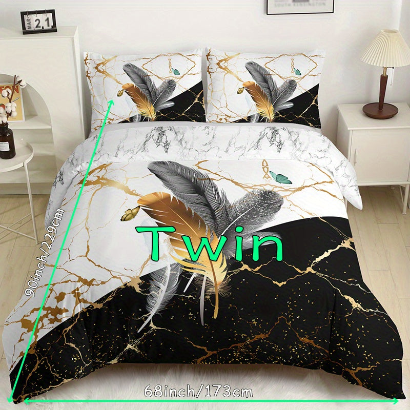 Marble Feather 3-Piece Duvet Cover Set