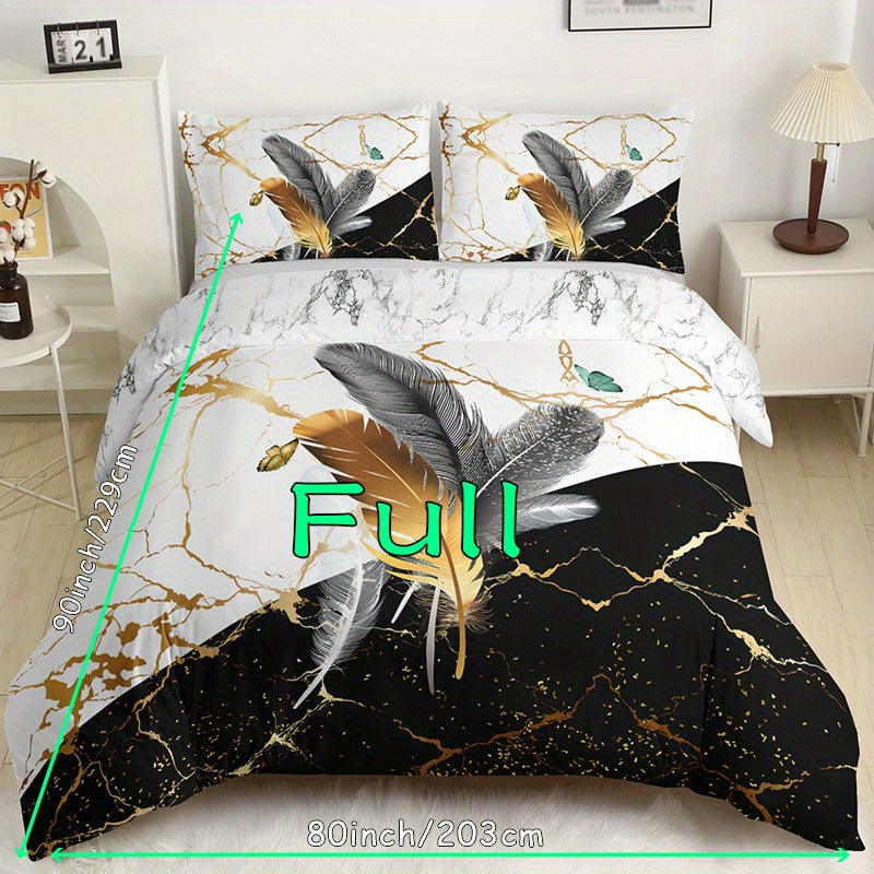 Marble Feather 3-Piece Duvet Cover Set