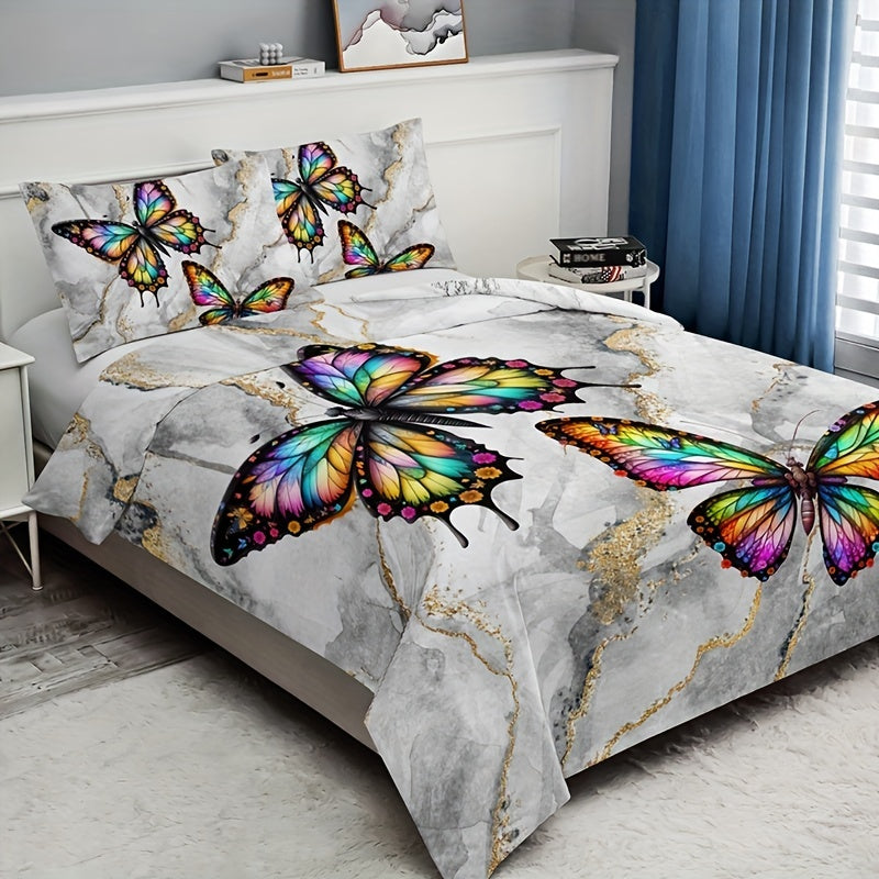 Marble Feather 3-Piece Duvet Cover Set