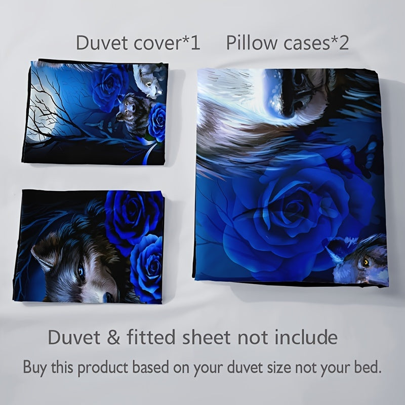 Wolf Rose 3-Piece Duvet Cover Set