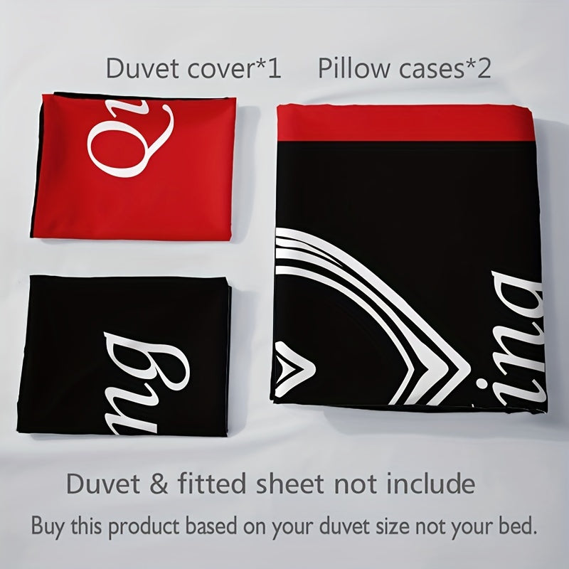 Black and Red Crown 3-Piece Duvet Cover Set