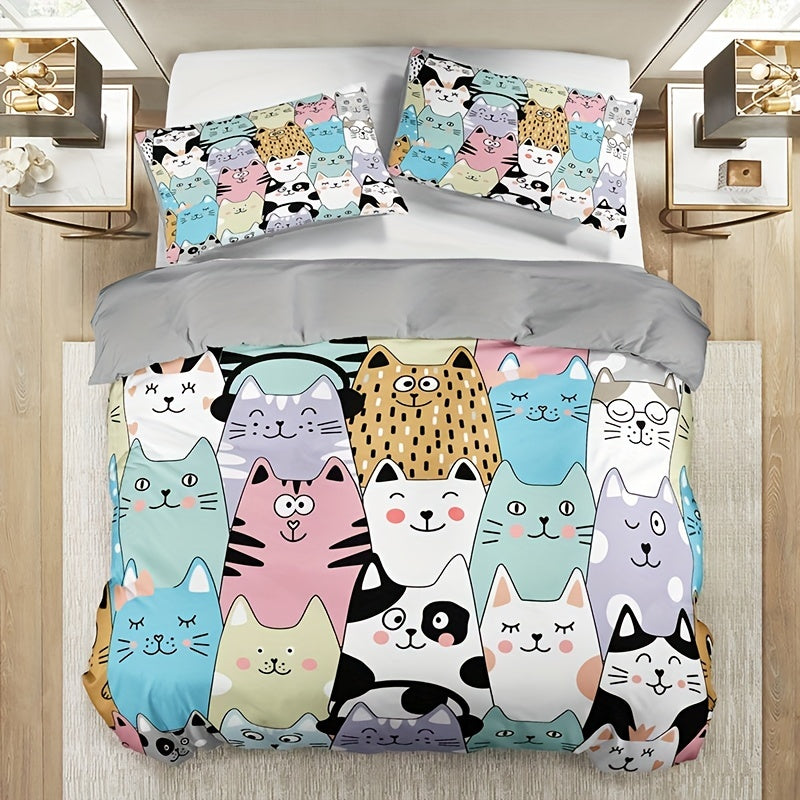 Cartoon Cat 3-Piece Duvet Cover Set