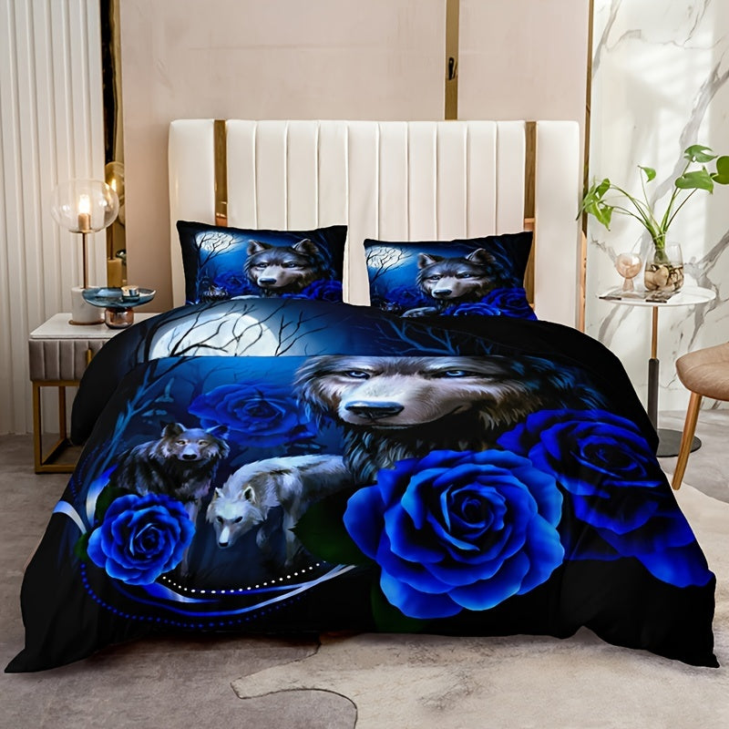 Wolf Rose 3-Piece Duvet Cover Set
