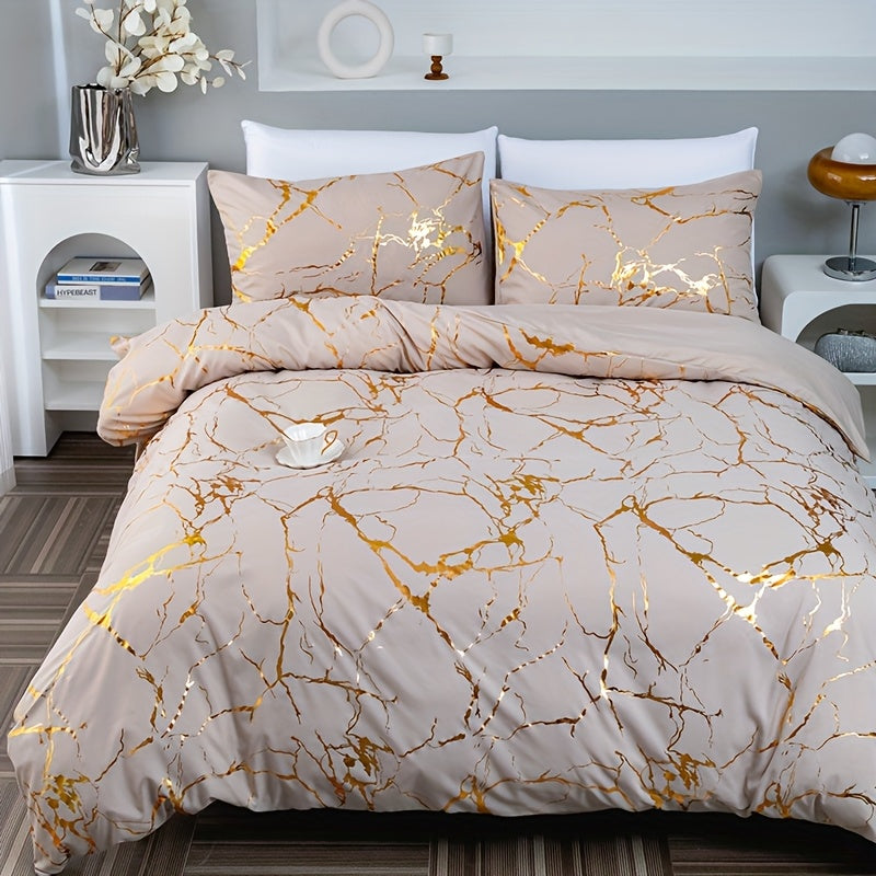 Bronzed Marble 3-Piece Duvet Cover Set – High-Grade Soft Texture, Handcrafted Finish