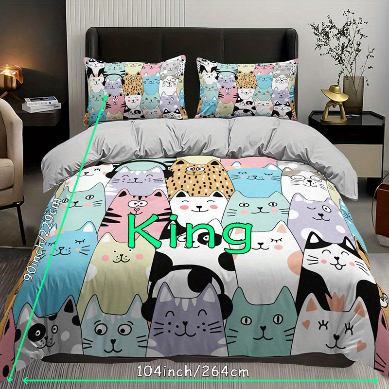Cartoon Cat 3-Piece Duvet Cover Set