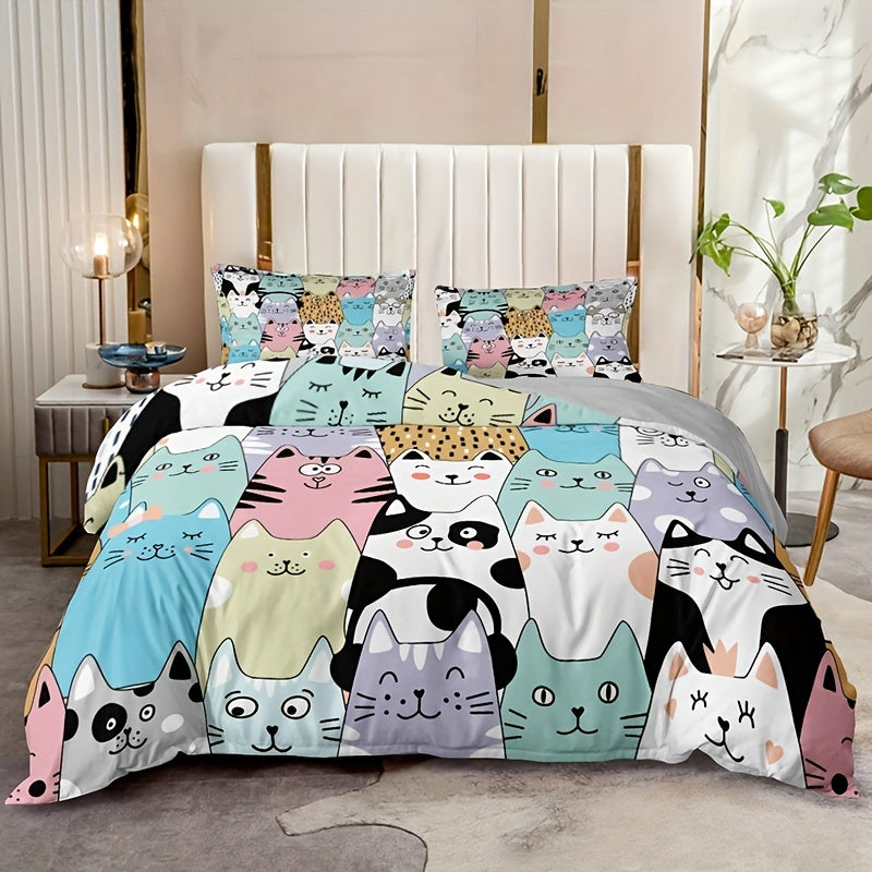 Cartoon Cat 3-Piece Duvet Cover Set
