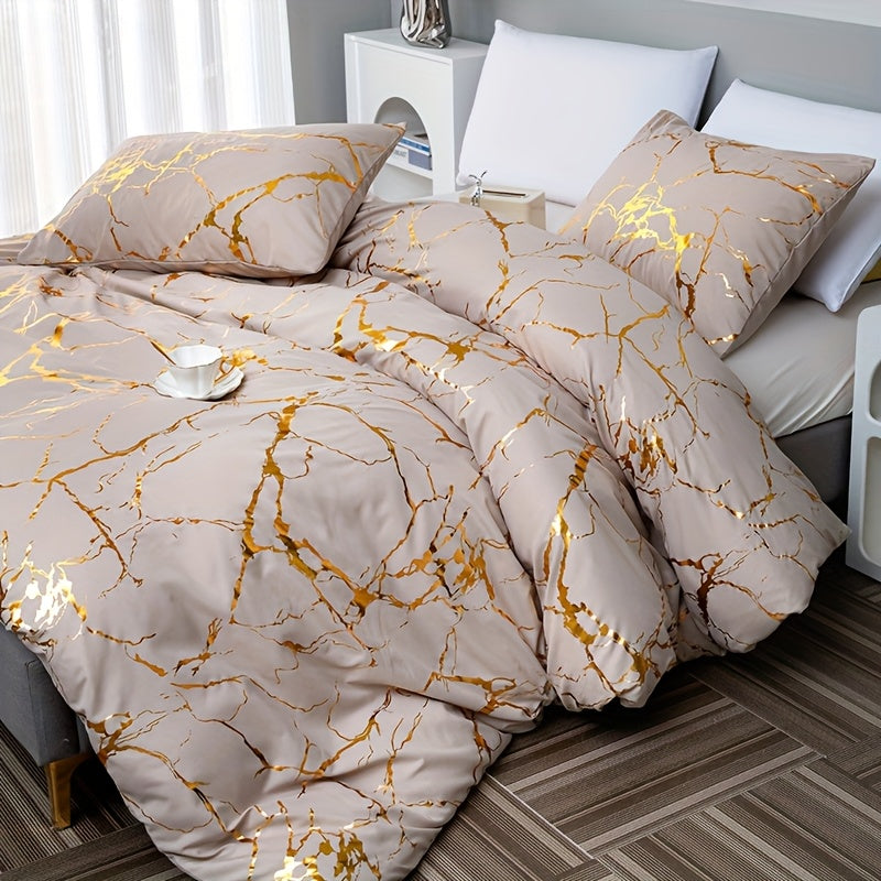 Bronzed Marble 3-Piece Duvet Cover Set – High-Grade Soft Texture, Handcrafted Finish