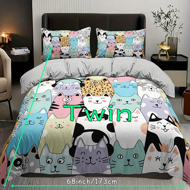 Cartoon Cat 3-Piece Duvet Cover Set
