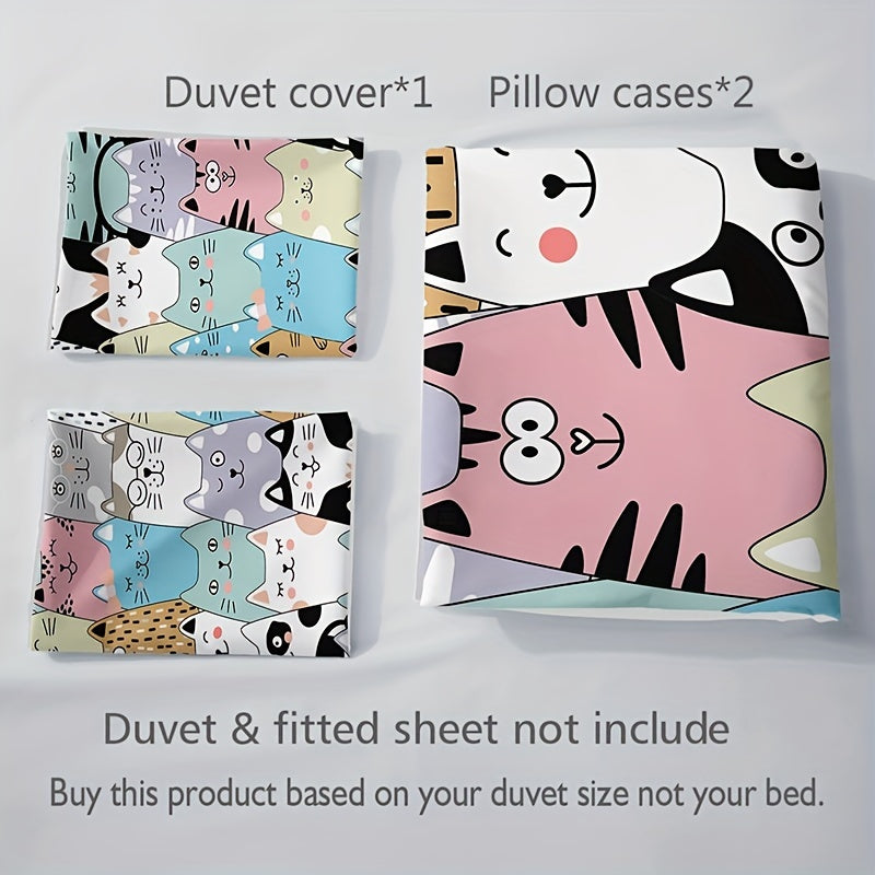 Cartoon Cat 3-Piece Duvet Cover Set