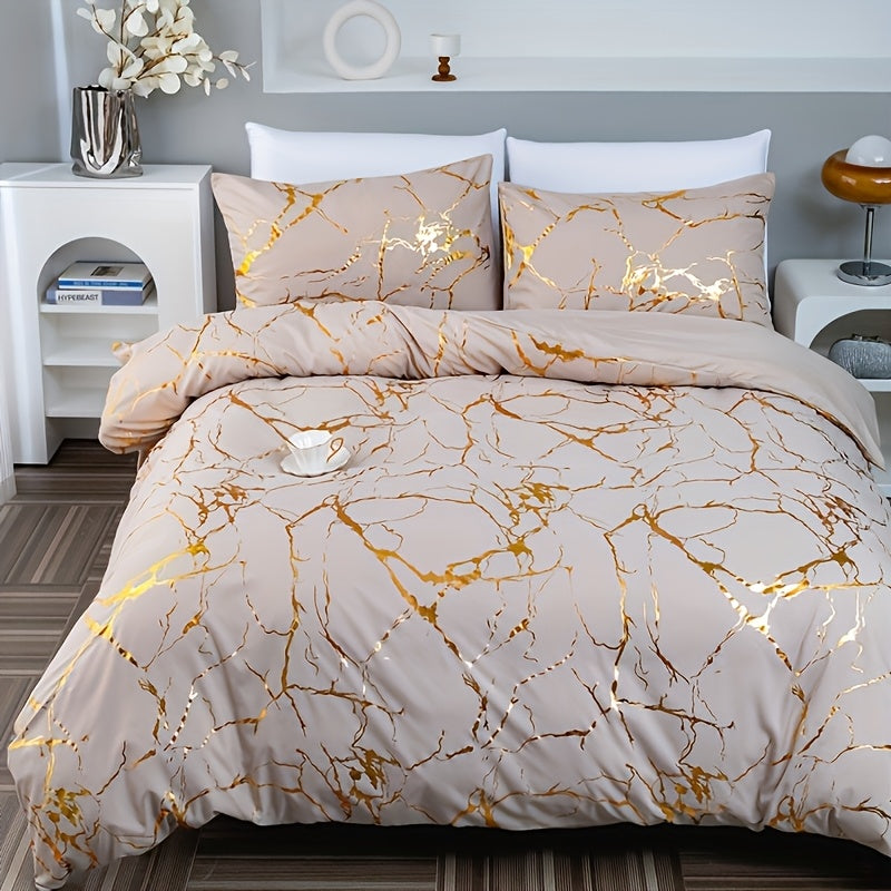 Bronzed Marble 3-Piece Duvet Cover Set – High-Grade Soft Texture, Handcrafted Finish