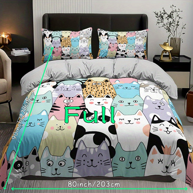Cartoon Cat 3-Piece Duvet Cover Set