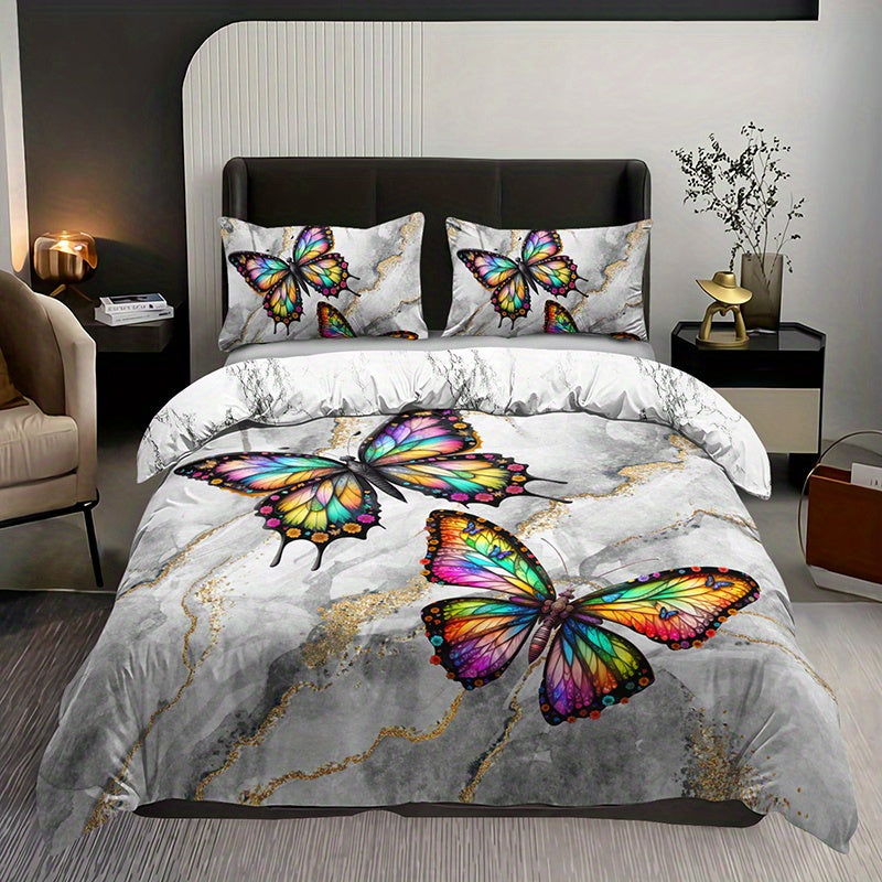 Marble Feather 3-Piece Duvet Cover Set