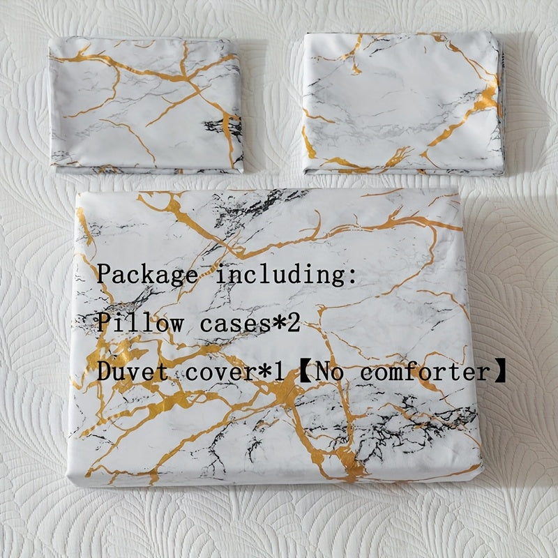 Bronzed Marble 3-Piece Duvet Cover Set – High-Grade Soft Texture, Handcrafted Finish