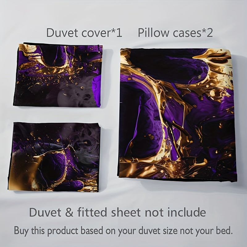 Purple Rose Skull 3-Piece Duvet Cover Set