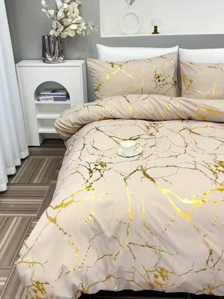 Bronzed Marble 3-Piece Duvet Cover Set – High-Grade Soft Texture, Handcrafted Finish