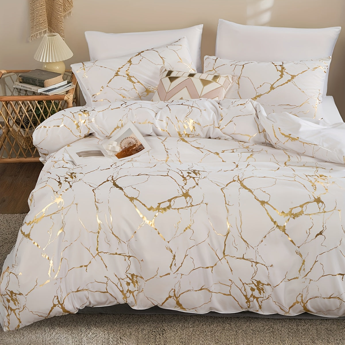 Bronzed Marble 3-Piece Duvet Cover Set – High-Grade Soft Texture, Handcrafted Finish