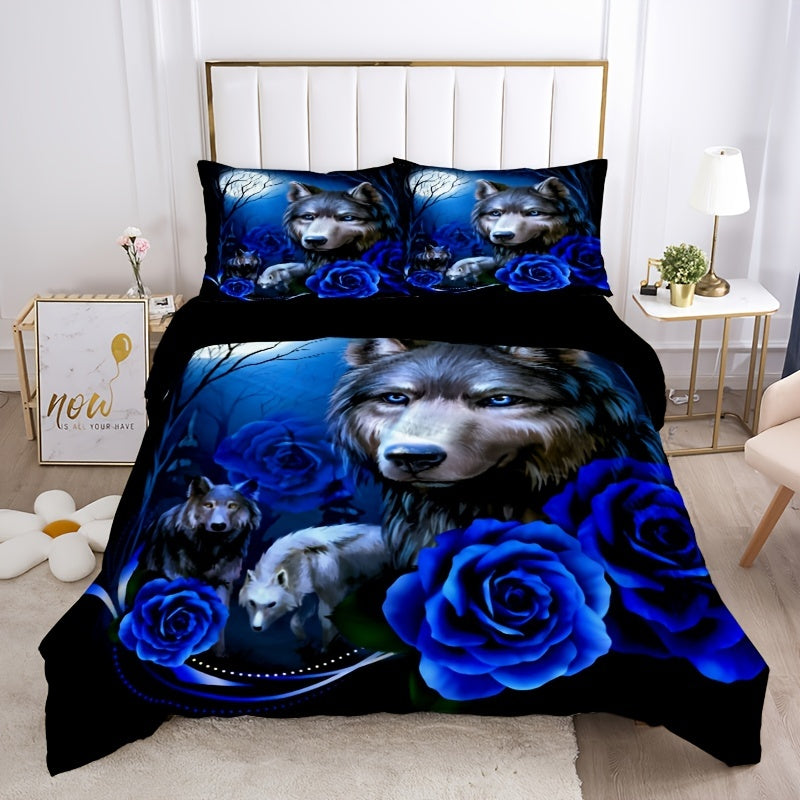 Wolf Rose 3-Piece Duvet Cover Set