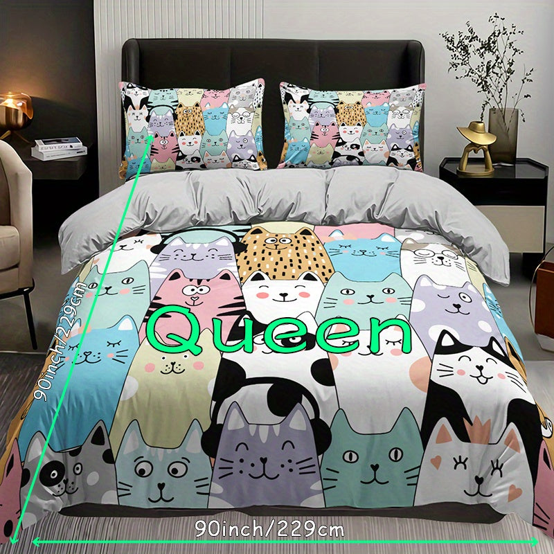 Cartoon Cat 3-Piece Duvet Cover Set