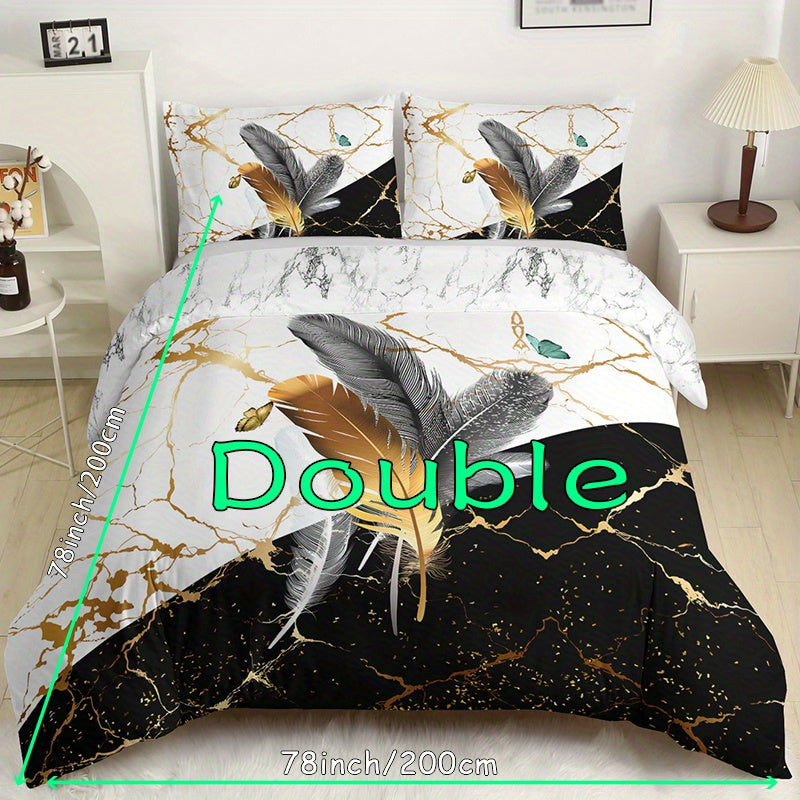 Marble Feather 3-Piece Duvet Cover Set