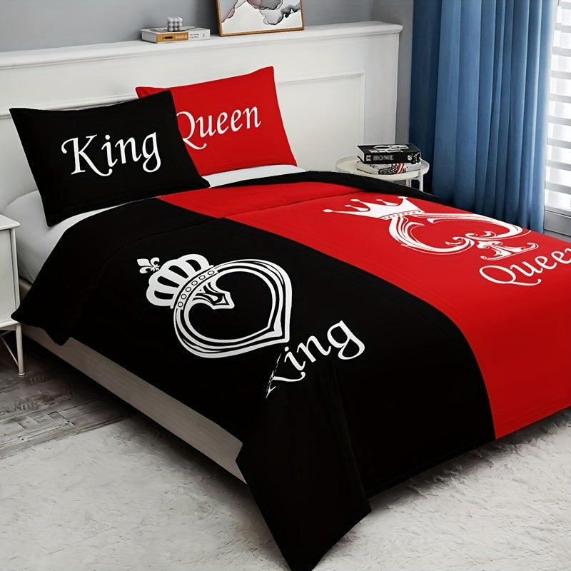 Black and Red Crown 3-Piece Duvet Cover Set