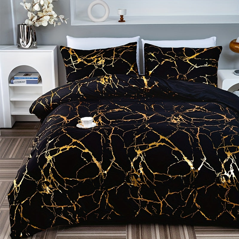 Bronzed Marble 3-Piece Duvet Cover Set – High-Grade Soft Texture, Handcrafted Finish