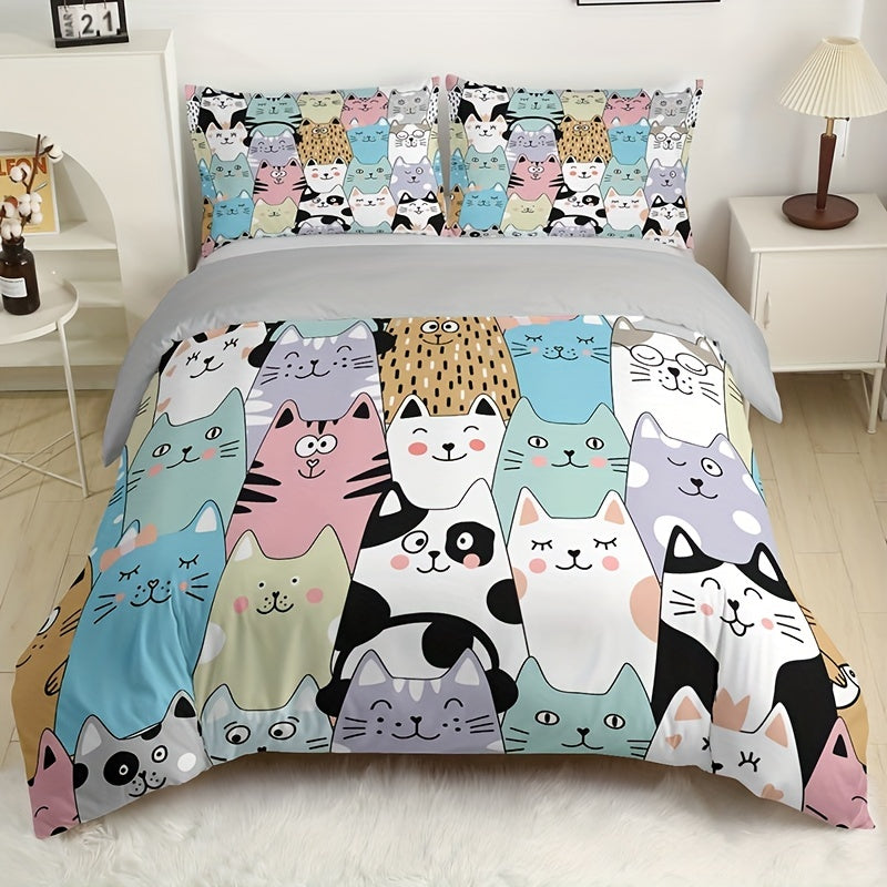 Cartoon Cat 3-Piece Duvet Cover Set