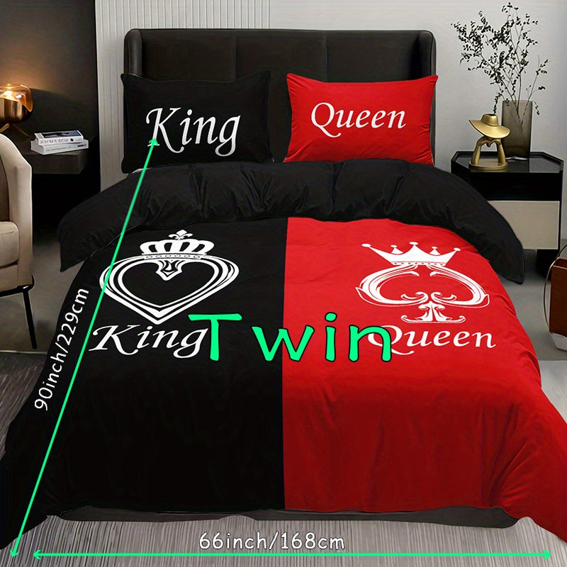 Black and Red Crown 3-Piece Duvet Cover Set