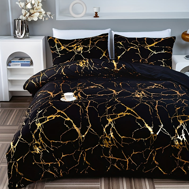 Bronzed Marble 3-Piece Duvet Cover Set – High-Grade Soft Texture, Handcrafted Finish