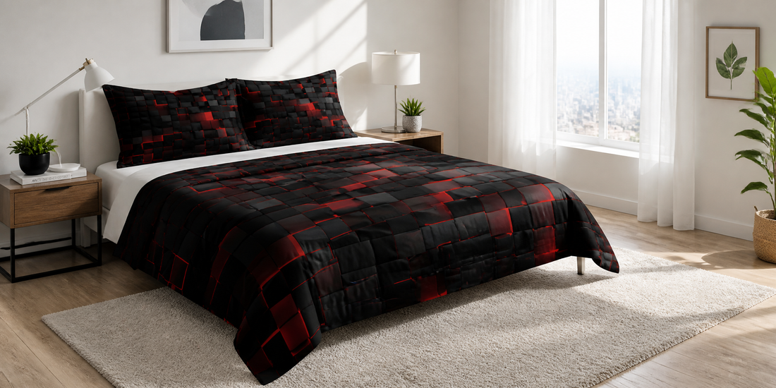 Summer bedroom with lightweight duvet cover used without insert - bright and airy setup