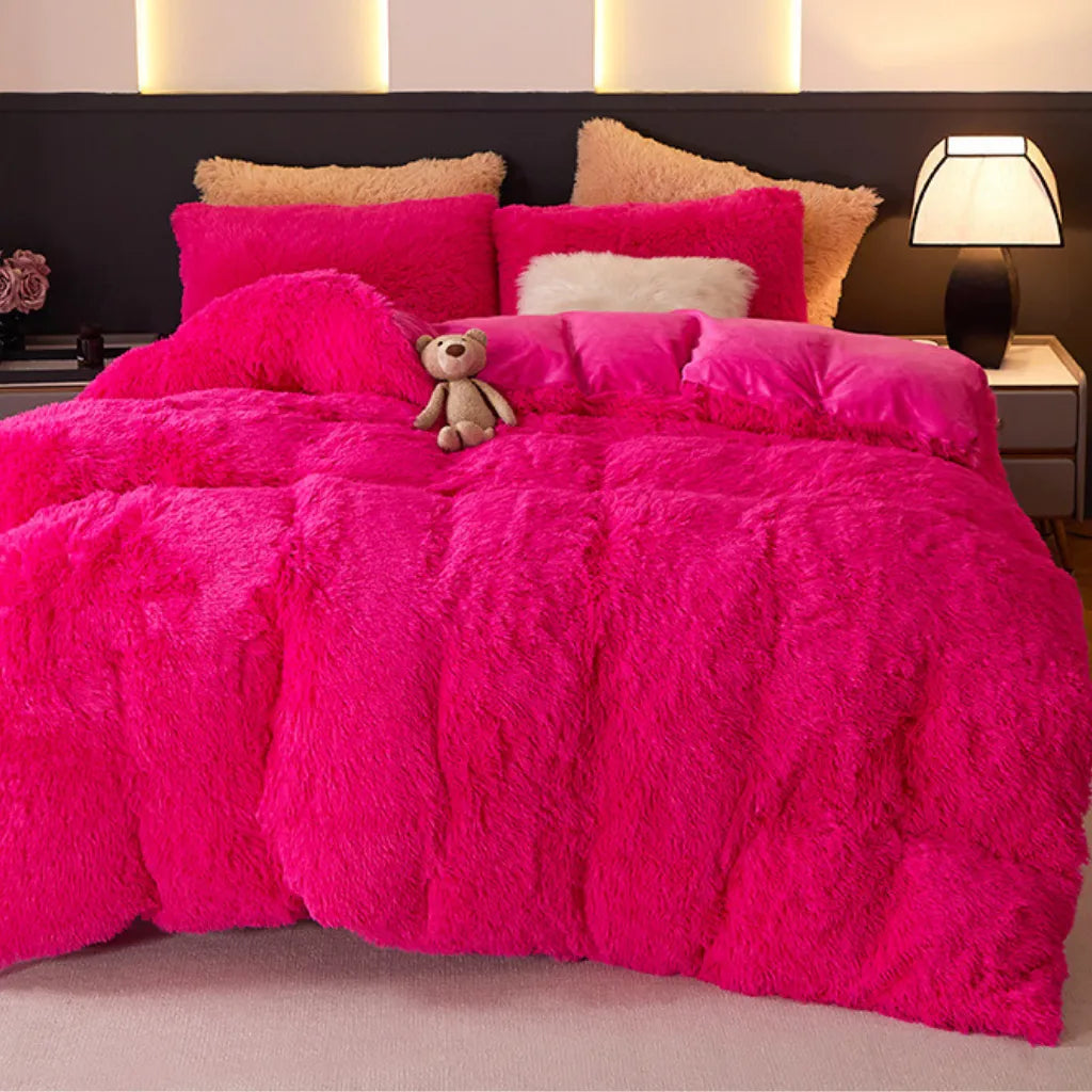 Multicolor Plush Cover Set – Soft Fluffy Bedding with Pillowcases