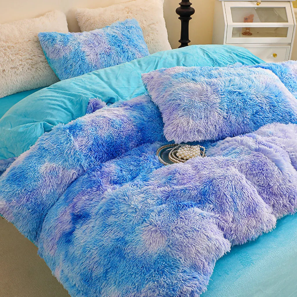 Multicolor Plush Cover Set – Soft Fluffy Bedding with Pillowcases