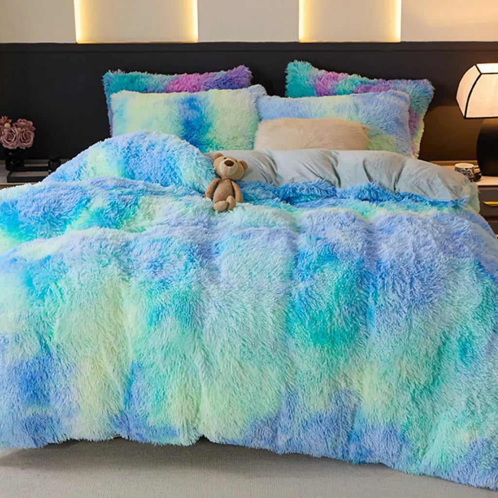 Multicolor Plush Cover Set – Soft Fluffy Bedding with Pillowcases