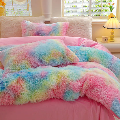 Multicolor Plush Cover Set – Soft Fluffy Bedding with Pillowcases