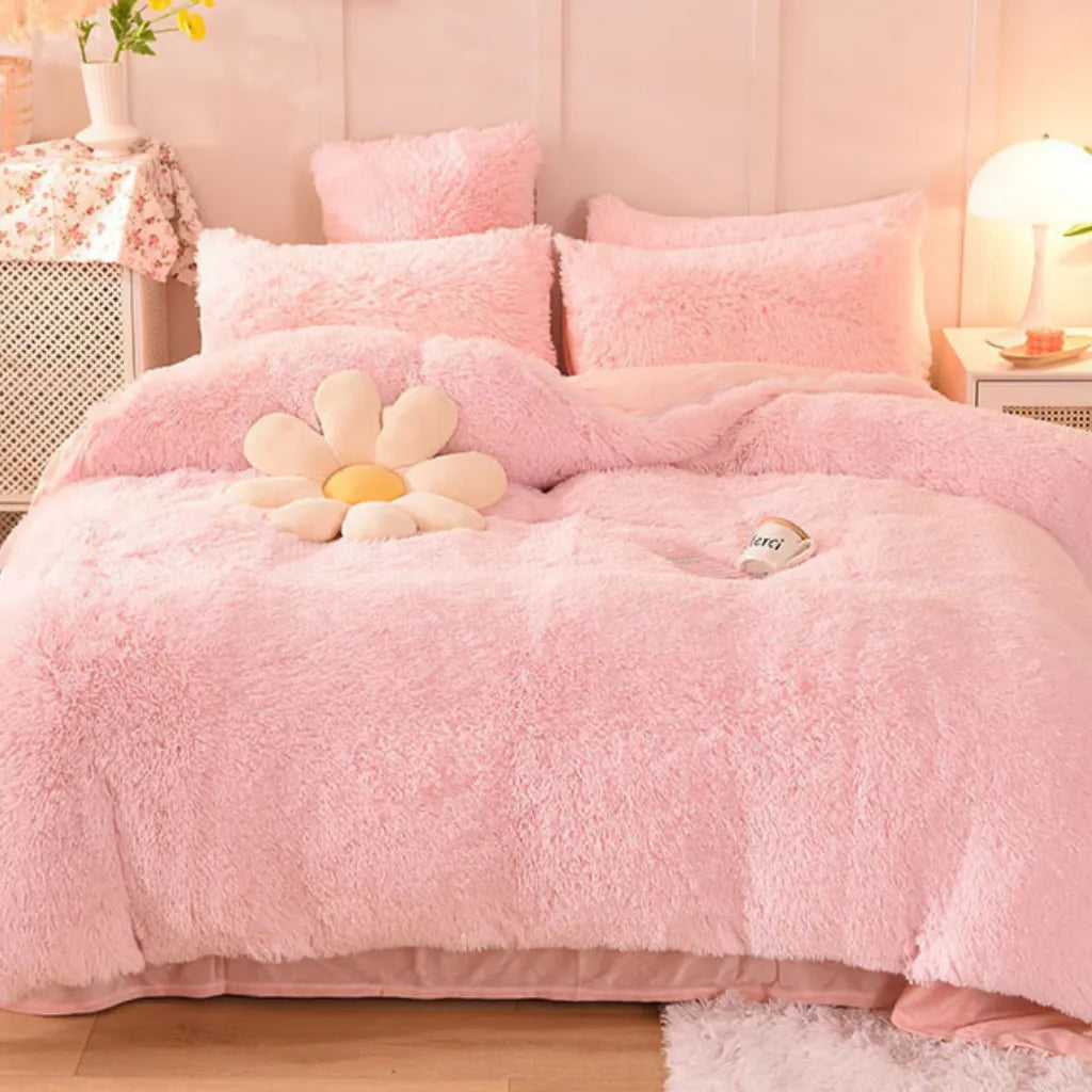 Multicolor Plush Cover Set – Soft Fluffy Bedding with Pillowcases