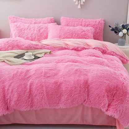 Multicolor Plush Cover Set – Soft Fluffy Bedding with Pillowcases