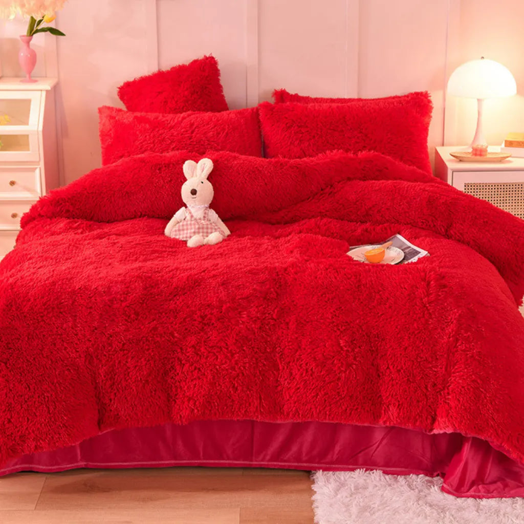 Multicolor Plush Cover Set – Soft Fluffy Bedding with Pillowcases