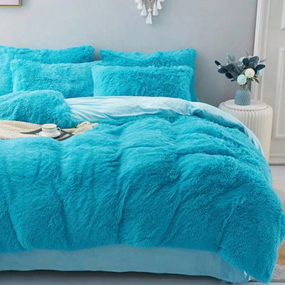 Multicolor Plush Cover Set – Soft Fluffy Bedding with Pillowcases
