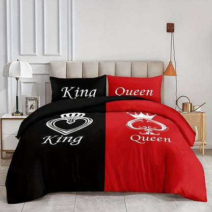 Black and Red Crown 3-Piece Duvet Cover Set