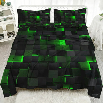 3D geometric flat bed sheet set with pillowcases, soft microfiber bedding for stylish bedroom decor