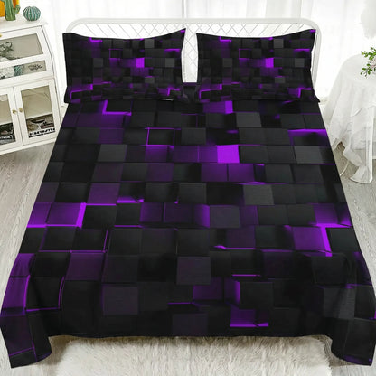 3D geometric flat bed sheet set with pillowcases, soft microfiber bedding for stylish bedroom decor