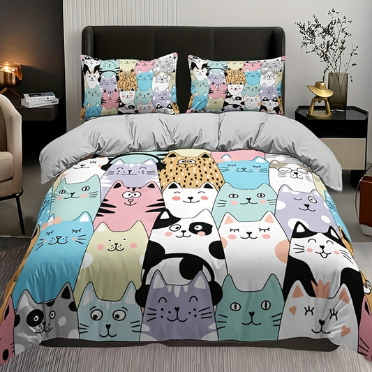 Cartoon Cat 3-Piece Duvet Cover Set