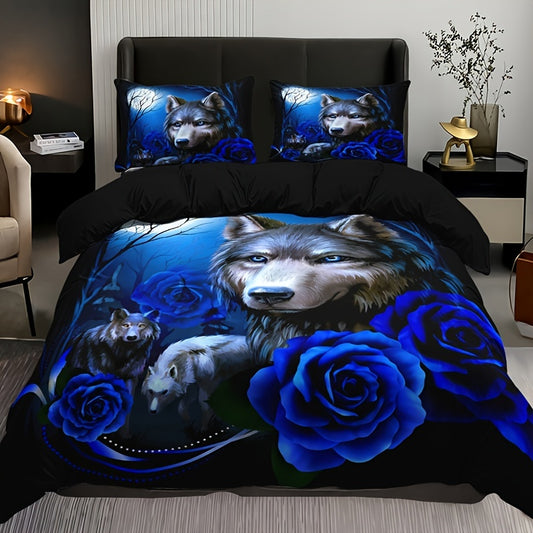 Wolf Rose 3-Piece Duvet Cover Set