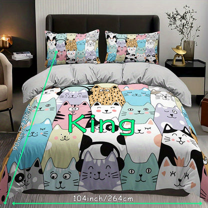 Cartoon Cat 3-Piece Duvet Cover Set