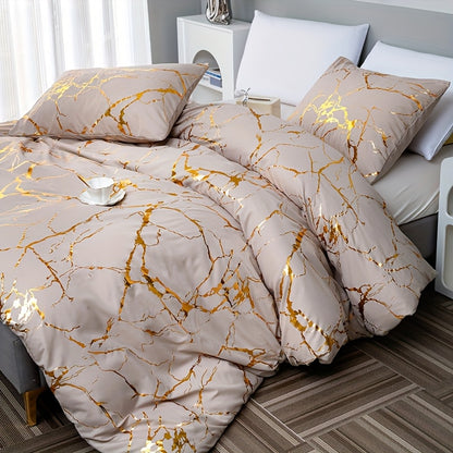 Bronzed Marble 3-Piece Duvet Cover Set – High-Grade Soft Texture, Handcrafted Finish