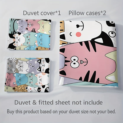 Cartoon Cat 3-Piece Duvet Cover Set