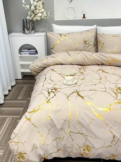 Bronzed Marble 3-Piece Duvet Cover Set – High-Grade Soft Texture, Handcrafted Finish