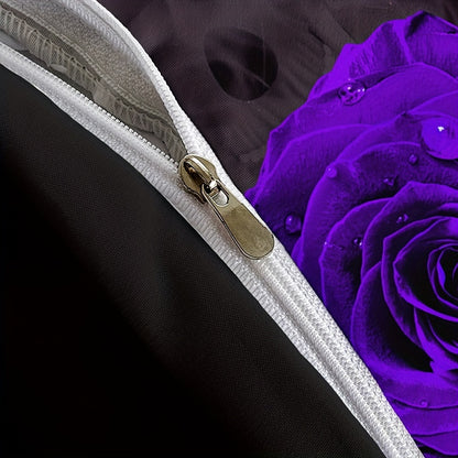 Purple Rose Skull 3-Piece Duvet Cover Set