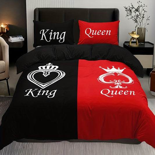 Black and Red Crown 3-Piece Duvet Cover Set