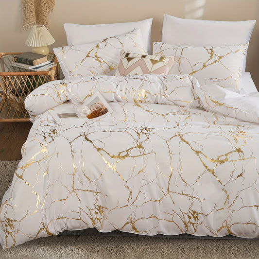 Bronzed Marble 3-Piece Duvet Cover Set – High-Grade Soft Texture, Handcrafted Finish